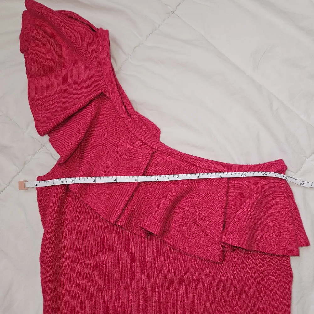 Express Pink Ruffle One Shoulder Cropped Sweater Tank - Picture 6 of 12